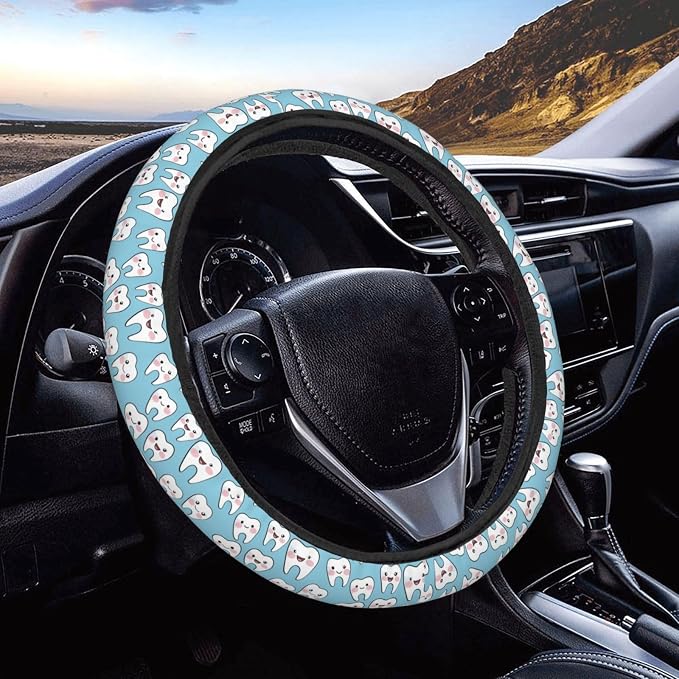 Cartoon Cute_Dental Steering Wheel Covers Anti-Slip Elasticity Car Accessories Steering Wheel Protector Universal 15 Inch for Cars SUV Vehicle Truck