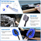 27PCS Car Detailing Kit Auto Cleaning Tools Wash Set with Storage Carry Bag Home Use for Interior Exterior Deep Clean Polish Car Care Windshield Dashboard Seat Air Vents Wheels Tires, Blue