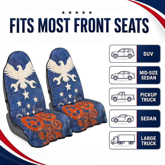 Car Seat Towel Cover 2 Pack for Front Seats, Sweat Absorbent Car Seat Protector with Non-Slip Backing, Waterproof Towel Car Seat Covers for Runners, Gym, Swimming, Beach, Pets, Mechanic Eagle