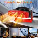 Portable Car Heater - Car Defroster for Vehicle, 150W Automotive Heater Fan with 180° Swivel Bracket, 3 Outlets for Wide Heat Distribution, for All 12V Vehicles (Red)