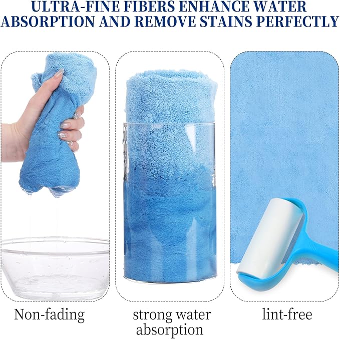 16 Pcs 15 Pcs Car Microfiber Towels Buffing Drying Wash Cleaning Cloths Plush Large Towels Thick Care Polishing Detailing Waxing Scratch Proof Towel, 15.75 x 15.75 Inch (Light Blue)