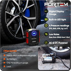 Tire Inflator Portable Air Compressor, Air Pump for Car Tires and Bikes, Car Tire Pump w/Auto Shut Off, 150 PSI, 110V AC 12V DC, LED Light, Carrying Case, Perfect for Men, Women