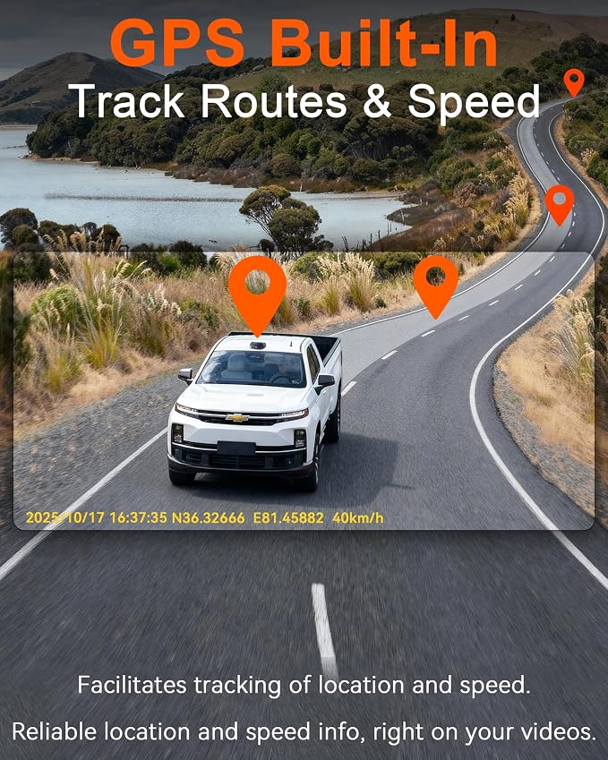 Truck Dash Cam Easy-Steup: Dual Camera 4K Front and 2K Rear with Night Vision GPS WiFi Clear Captures Pickup Trucks License Plates - 72H Parking Monitoring for Daily Commute