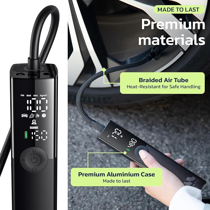 Ventus Pro Tire Inflator Portable Air Compressor, 3X Faster, 150PSI Air Pump for Car Tires, Tire Pump, with 12V DC Cord for Trucks & Off-Road Tires, Auto Shut Off-by