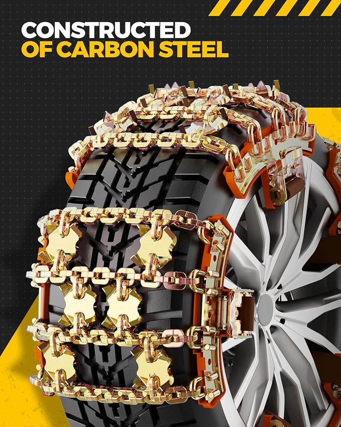 Upgrade Alloy Steel Tire Chains for Car/SUV/Pickup Truks, Adjustable Universal Emergency Snow Chains for Pickup Trucks and Off-road SUV Car Tires 235 245 255 265 275 285 - Set of 6, Alloy Steel