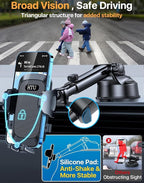 HTU Car Phone Holder【2026 Upgraded 100+LBS Suction & Safety Cert】 Cell Phone Car Mount for Truck Heavy Duty Phone Holder for Dashboard/Windshield/Vent for iPhone 17 16 Pro Max, Dark Black