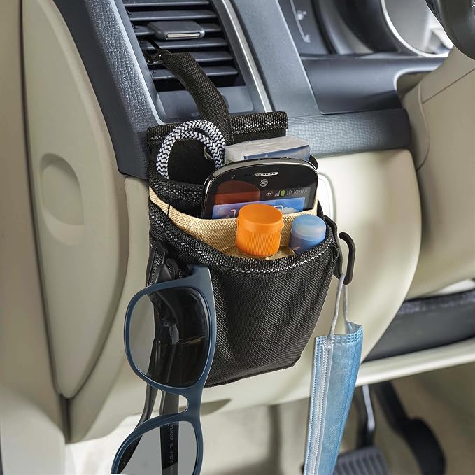 DriverPockets Car Phone Holder Air Vent Pouch and Front Seat Organizer with 3 Pockets, Hanging Hooks and Charging Port