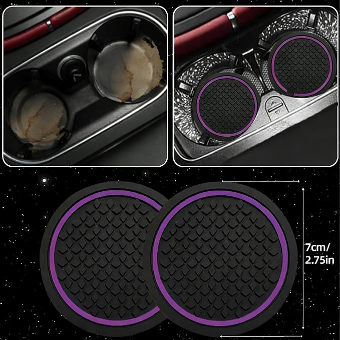 10 PCS Leather Car Seat Covers Front Set, 14.5”-15'' Sporty Steering Wheel Cover Universal, Center Console Cover, Seat Belt Cushion, Cup Holder Coaster, Car Interior Set Purple