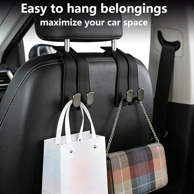 Purse Hook for Car -Universal Premium materials silicone and Aluminum-Magnesium Alloy Double Car Seat Back Storage Hook for Purses, Handbags, Bags (2 Pack) Black