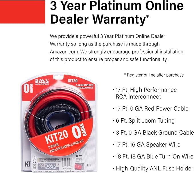 KIT20 0 Gauge Amplifier Installation Wiring Kit - A Car Amplifier Wiring Kit Helps You Make Connections and Brings Power to Your Radio, Subwoofers and Speakers