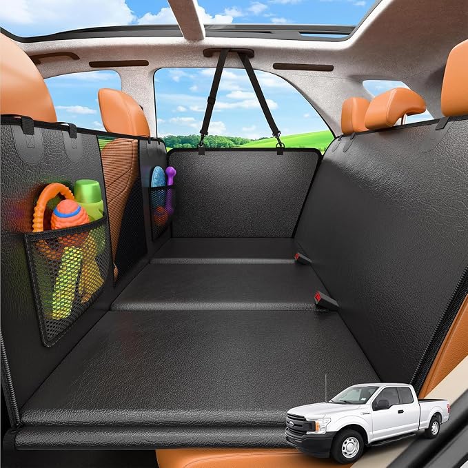 2026 Upgraded Back Seat Extender for Extended Cab Trucks - Large Hard Bottom Dog Truck Car Seat Cover Holds 550lbs, Waterproof Dog Hammock Pet Bed with High-Density Foam Non-Slip Protector