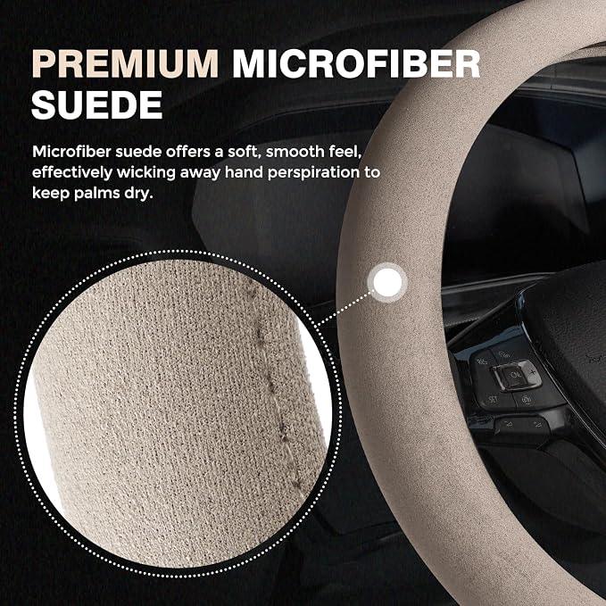 Winter Steering Wheel Cover, Microfiber Suede Car Steering Wheel Covers with Anti-Slip Lining, Breathable Elastic Car Steering Wheel Protector Soft, Universal Standard Size 14-15 inch