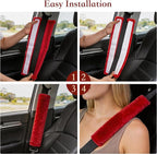 Soft Faux Fur Universal Fit Seatbelt Cover Car Truck SUV Airplane Seat Belt Shoulder Pad for Carmera Backpack Straps Neck Cushion Protector 2 Pack 10.5in Red