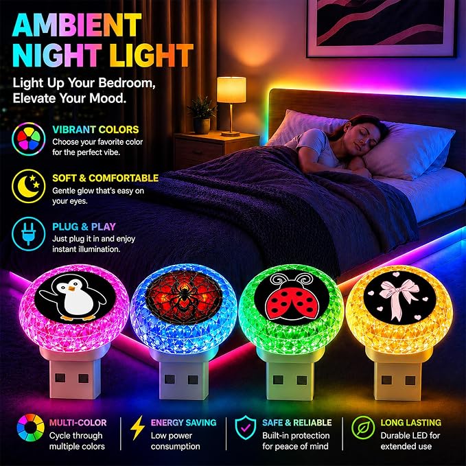 2Pcs Religion USB LED Car Portable Interior Multi-Color Atmosphere Lamp | Portable Mini LED Night Light Auto Ambient Lighting, Universal Vehicle Bedroom Decor Car Accessories Gifts for Women Men