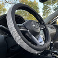 D Shaped Bling Comfy Steering Wheel Cover with Jumbo Crystal Rhinestones, Anti-Slip Diamond Leather, Flat Bottom 14.5-15 Inch (Silver)