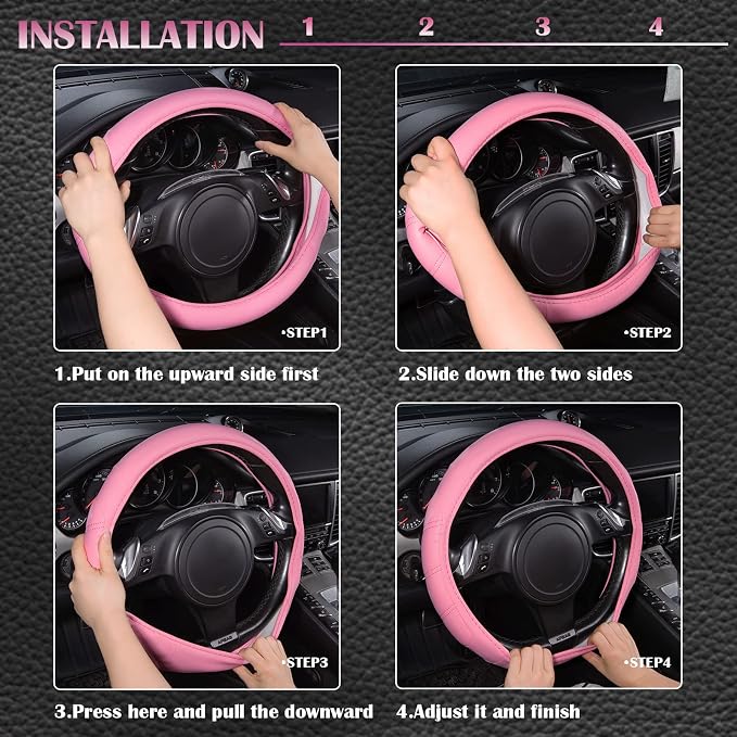Line Rider Microfiber Leather Sporty 14.5-15 inch Car Steering Wheel Cover Universal Fits for 95% Cars Sedans SUV Trucks, Anti-Slip Safety Comfortable Design (Pure Pink)