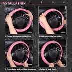 Line Rider Microfiber Leather Sporty 14.5-15 inch Car Steering Wheel Cover Universal Fits for 95% Cars Sedans SUV Trucks, Anti-Slip Safety Comfortable Design (Pure Pink)