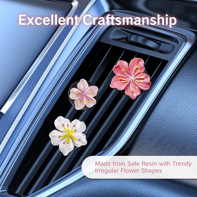6Pcs Cute Car Air Freshener Vent Clips Flower Air Vent Clips for Fresheners Pink Hawaiian Hibiscus and Cherry Blossom Car Accessories Aesthetic Interior Decor for Women Peach Blossom