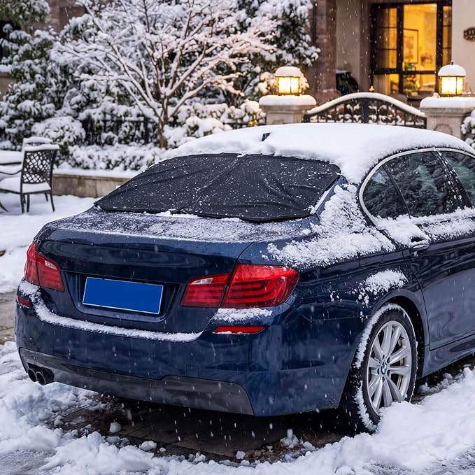 All Wrapped Car Windshield Snow Cover, 600D Oxford Front & Rear Ice Frost Protectors with Side Mirror Covers & Storage Bags, All Weather Windscreen Cover for Most SUVs, Vans & Trucks