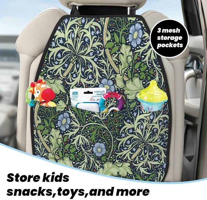 William Morris Classic Floral Car Seat Back Kick Protectors Kick Mats With Storage Pockets For Vehicles To Protect From Dirt Mud Scratches 2 Pack