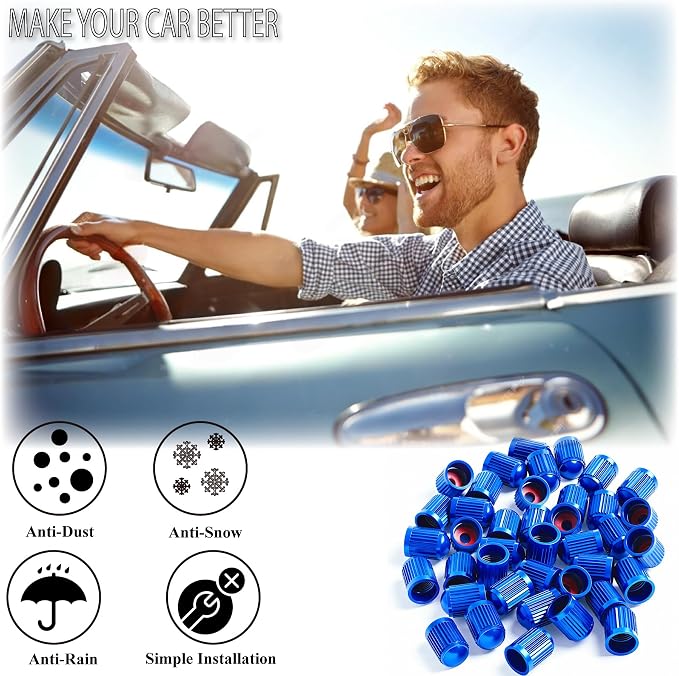 100PCS Tire Valve Stem Caps, Corrosion Resistant, with O Rubber Ring, Airtight Seal Heavy Duty Dustproof Tire Valve Stem Covers for Cars, SUV, Trucks, Bikes, Motorcycles, Bicycles(Blue)