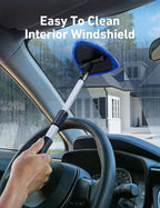 21" Extra-Long Windshield Cleaner Tool, Car Interior Detailing Cleaning Kit with Extendable Handle and 4 Upgraded Reusable Microfiber Pads, Auto Glass Wiper Brush Kit for Cars, Blue, 2 Pack