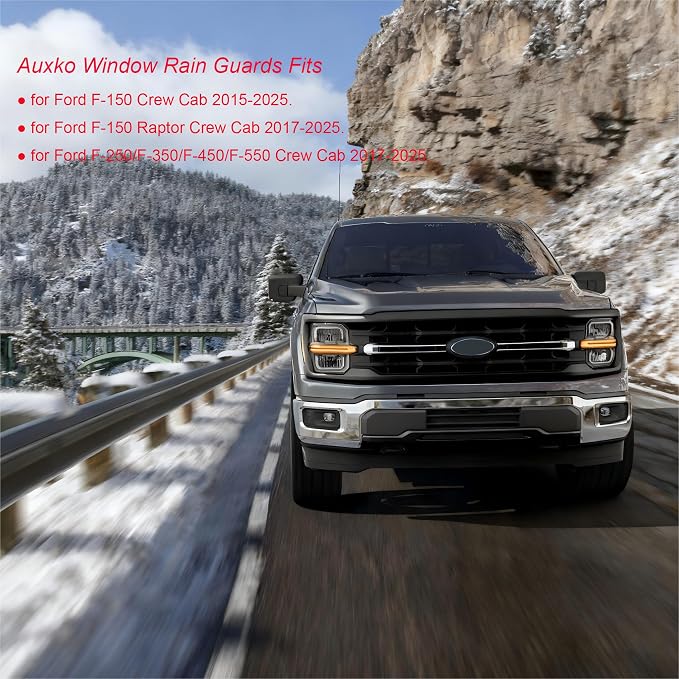 in-Channel Window Rain Guards for 2015-2026 Ford F-150 & 2017-2026 F-150 Raptor F-250 F-350 F-450 F-550 SuperCrew. Easy-to-Install Rain Guards for Car Window Vent Visors Accessories for Truck