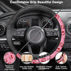 Cherry Steering Wheel Cover,Red Bow with Cherry 2 PCS Car Coasters Pink 14.5-15 Inch Neoprene Steering Wheel Cover,Anti-Slip Breathable Car Accessories Fits Auto Interior Decor