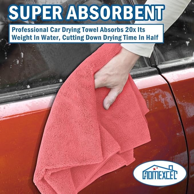 Professional Large Microfiber Car Drying Towels 2 Pack, Lint Free, Scratch Free, Highly Absorbent Drying Towel for Cars, SUVs, RVs, Trucks, and Boats,31" x 24",Red