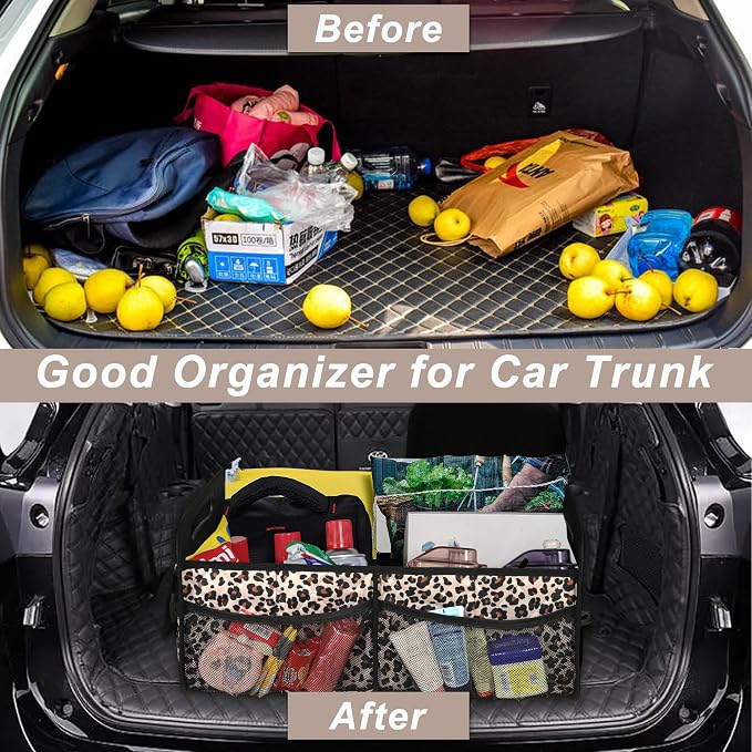 Trunk Organizer for SUV, Car Organizers and Storage with Reinforced Handles, Car Accessories for Women/Men - Large, Leopard Print