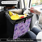 Car Trash Can Organizer Bin with Adjustable Strap for Back Front Seat Console Waterproof Leakproof Collapsible Portable 8.66 Inch Purple Dreamy Butterflies and Stars