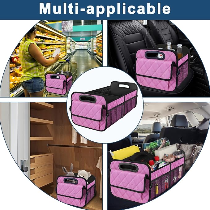 Car Trunk Organizer for SUV, Car Organizers and Storage with Reinforced Handles, Car Accessories for Women/Men 50L Waterproof Polyester Trunk Organizer(Medium,Pink)
