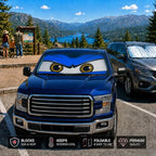 Car Windshield Sun Shade, Universal Fit Full-Size SUV Pickup, Monster Blue | 63 x 33.86" Large Foldable Windshield Cover, Foldable Front Window Sunshade, UV Heat Blocker, Cute Eyes Series
