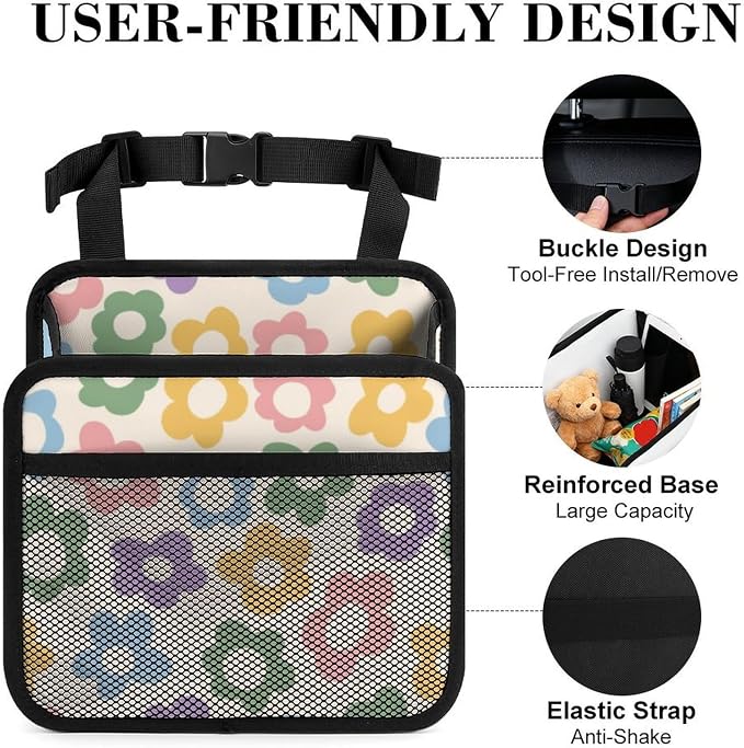 Car Backseat Organizer - Cute Aesthetic Car Storage Bin with Mesh Pocket & Reinforced Base - Universal Fit Hanging Seat Back Accessories for Women (Pastel)