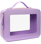 Clear Sunscreen Makeup Bag Organizer,Travel Toiletry Bag Cosmetic Case for Women,Portable Beach Make Up Skincare Pouch Car Organizer Bag with Zippers for Essentials(Large-Purple)