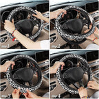 Leopard Steering Wheel Cover,Cheetah Print 2 PCS Car Coasters Leopard 14.5-15 Inch Neoprene Steering Wheel Cover,Anti-Slip Breathable Car Accessories Fits Auto Interior Decor