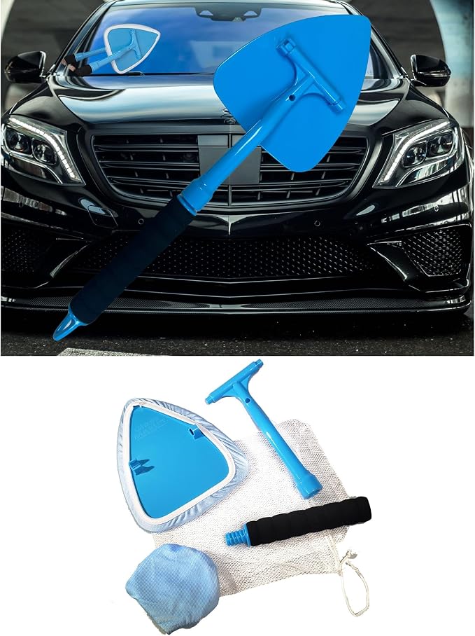 Pro Glass Windshield Cleaner Tool Kit | Extendable 20" Handle, Pivoting Head, 2 Reusable Lint Free Microfibers, Storage Bag, For Auto Windshield, Cars, Trucks, RV's