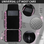 12 Pcs Bling Car Accessories Set for Women Car Floor Mats Full Set Steering Wheel Cover Seat Belt Covers Coasters Universal Fit Car SUV Truck Van Pink