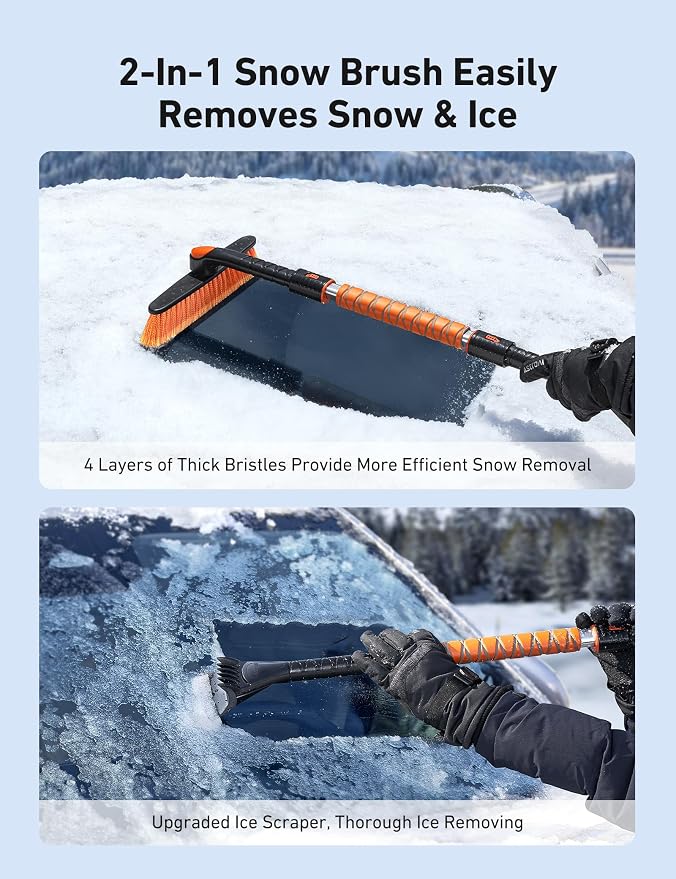 39.37" Ice Scrapers for Car Windshield and Snow Brush with Foam Grip and 360° Pivoting Brush Head for Christmas Car Auto Truck SUV(Orange)