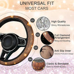 8 pcs Orange Bling Car Accessories Set for Women, Steering Wheel Cover, Sparkly Seat Belt Covers, Bling Gear Shift Cover, Universal Fit Most Cars (Orange Diamond)