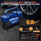 12V Heavy Duty Tire Inflator Metal Portable Air Compressor Pump | 6X Faster Inflation Double Cylinders 150PSI Air Pump with Adapter for Car, RV,Pickup Truck, SUV, Van,Camper, Air Bed,Ball