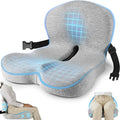 Truck Seat Cushion, Memory Foam Trucker Seat Cushion for Truck Driver Long Sitting with Adjustable Strap, Back Support and Pain Relief for Trucker Driving Office Chair and Pain, Light Gray