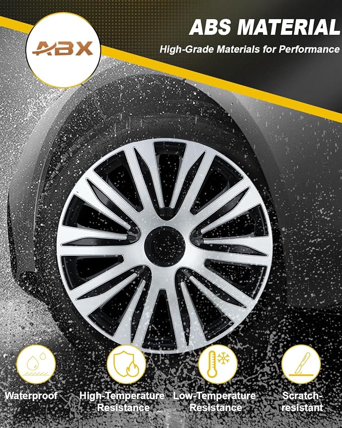 Hubcap Wheel Covers Hub Caps 16 Inch Set of 4 Black & Silver Universal Wheel Rim Cover R16 Stylish Car Decor Wheel Covers for Toyota Camry Nissan Mazda (black-09, 16 inch)