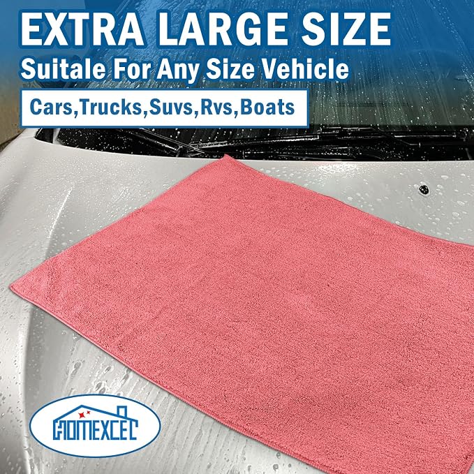 Professional Large Microfiber Car Drying Towels 2 Pack, Lint Free, Scratch Free, Highly Absorbent Drying Towel for Cars, SUVs, RVs, Trucks, and Boats,31" x 24",Red
