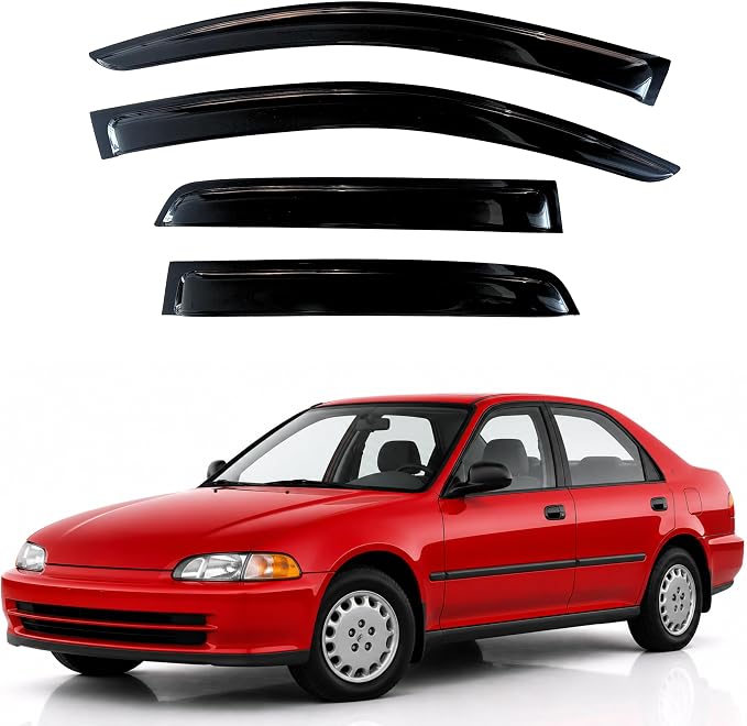 KPY Rain Guards Fit for 1992-1995 Honda Civic Sedan, Out-Channel Window Visors Vent Wind Deflectors 4PC, Car Accessories for 92-95 Civic (Sedan Only)