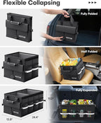 Car Trunk Organizer - Foldable Trunk Organizer for SUV, Car Storage with Reflective Strips & Securing Cover, Large Capacity Car Accessories for Truck, Van & Sedan, Black, 24.4" x 13.8" x 11.0"