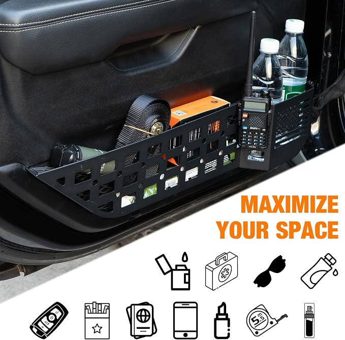 FURYENGRAVER Metal Front Door Storage Box Pockets Door Side Insert Organizer with Cup Holder Compatible with 2018-2024 Jeep Wrangler JL JLU & 2020-2024 Gladiator JT Interior Accessories, 2pcs