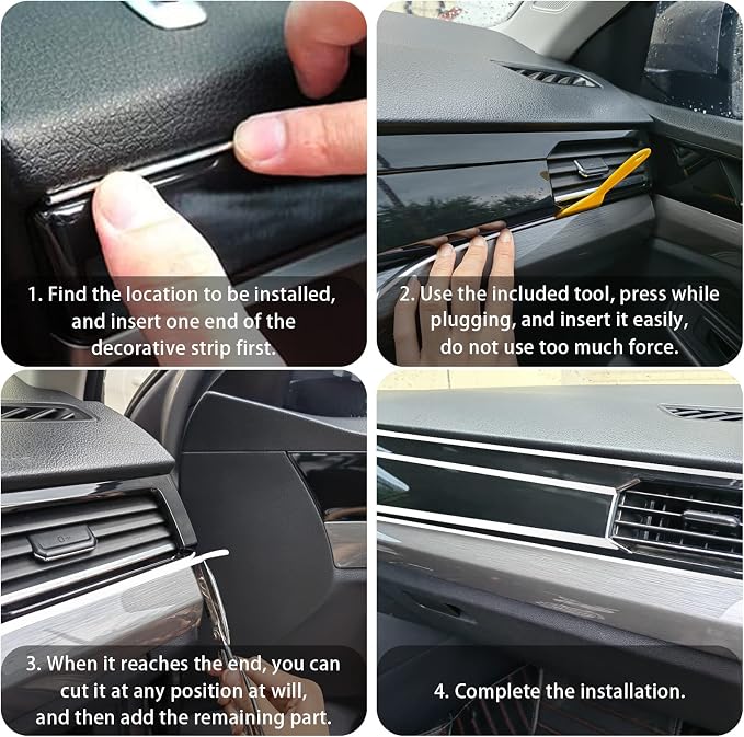 Car Interior Trim Strips,Universal 33ft Car Electroplating Decoration Styling Door Dashboard, Flexible Interior Trim Accessories with Installing Tool(Silver)