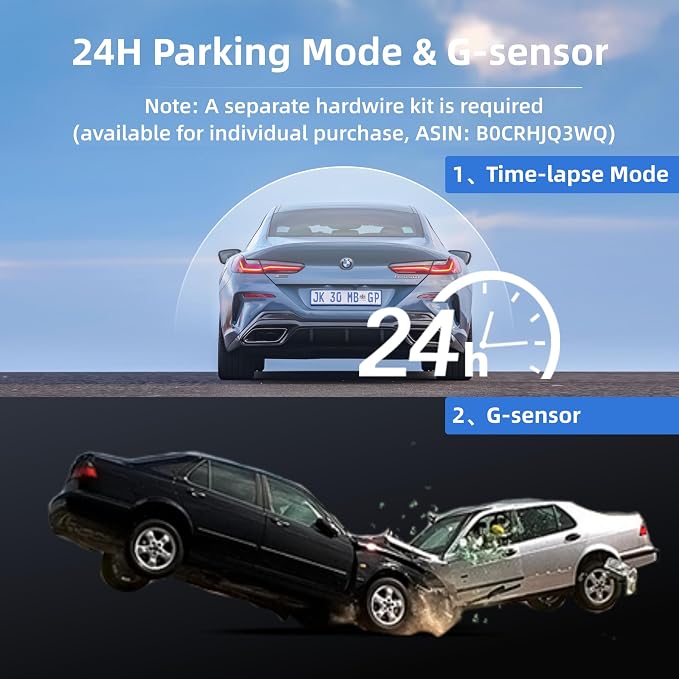 Dash Cam Front Rear, 4K Front + 4K Rear Full HD Dash Camera for Cars Built-in Wi-Fi Bluetooth GPS with 64GB SD Card, 3.0” IPS Screen with App Control, G-Sensor, HDR, Night Vision, 24H Parking Mode