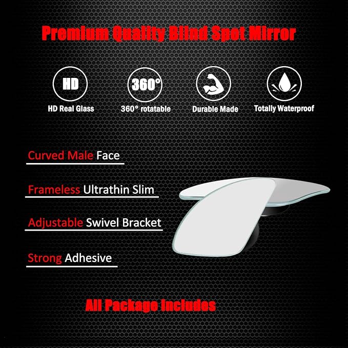 Fan Shaped Blind Spot Mirror, Frameless HD Glass Convex Wide Angle Stick on Blindspot Mirror Rearview Car Mirror for Car SUV and Truck (Large, Pack of 2)